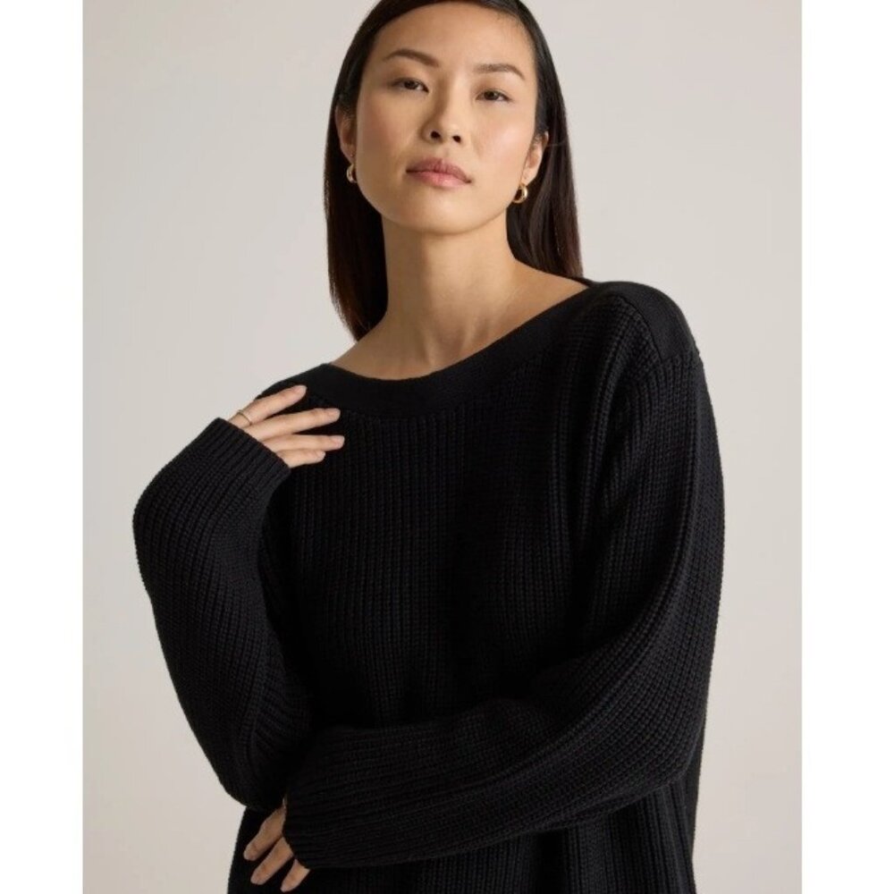 Quince 100% Organic Cotton Fisherman Boatneck Sweater Women Sz Small Black